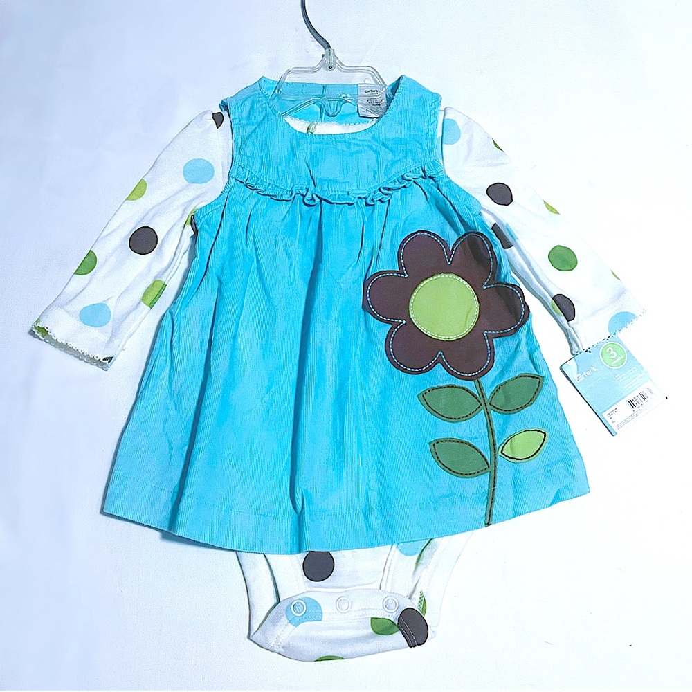 Baby Girl Sz 3M Blue Corduroy Dress With Matching Onesie